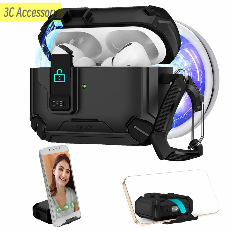 Cover for air pods pro 2nd 2023 Full Protect Pop-Up Lid Open case&Magnetic Lock&Phone-Stand Design for Men AirPods Pro 2/1 Case
