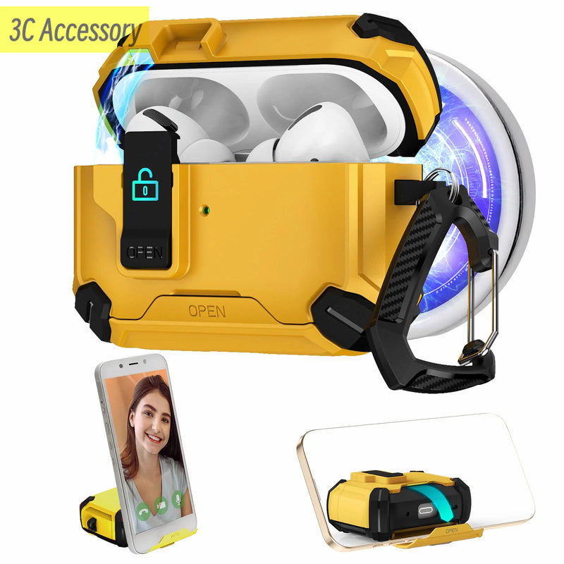 Cover for air pods pro 2nd 2023 Full Protect Pop-Up Lid Open case&Magnetic Lock&Phone-Stand Design for Men AirPods Pro 2/1 Case