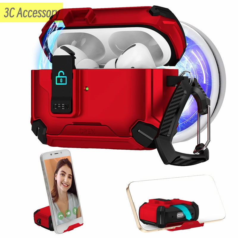 Cover for air pods pro 2nd 2023 Full Protect Pop-Up Lid Open case&Magnetic Lock&Phone-Stand Design for Men AirPods Pro 2/1 Case